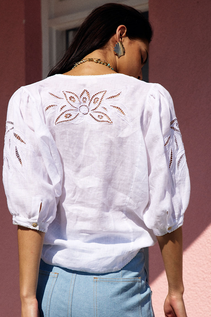 Someone Like You Linen Cutwork Blouse - Chasing Unicorns