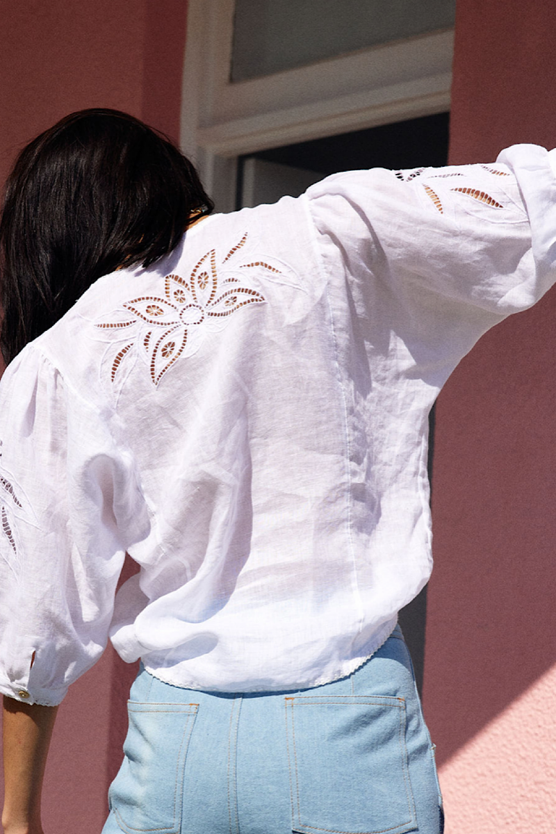 Someone Like You Linen Cutwork Blouse - Chasing Unicorns