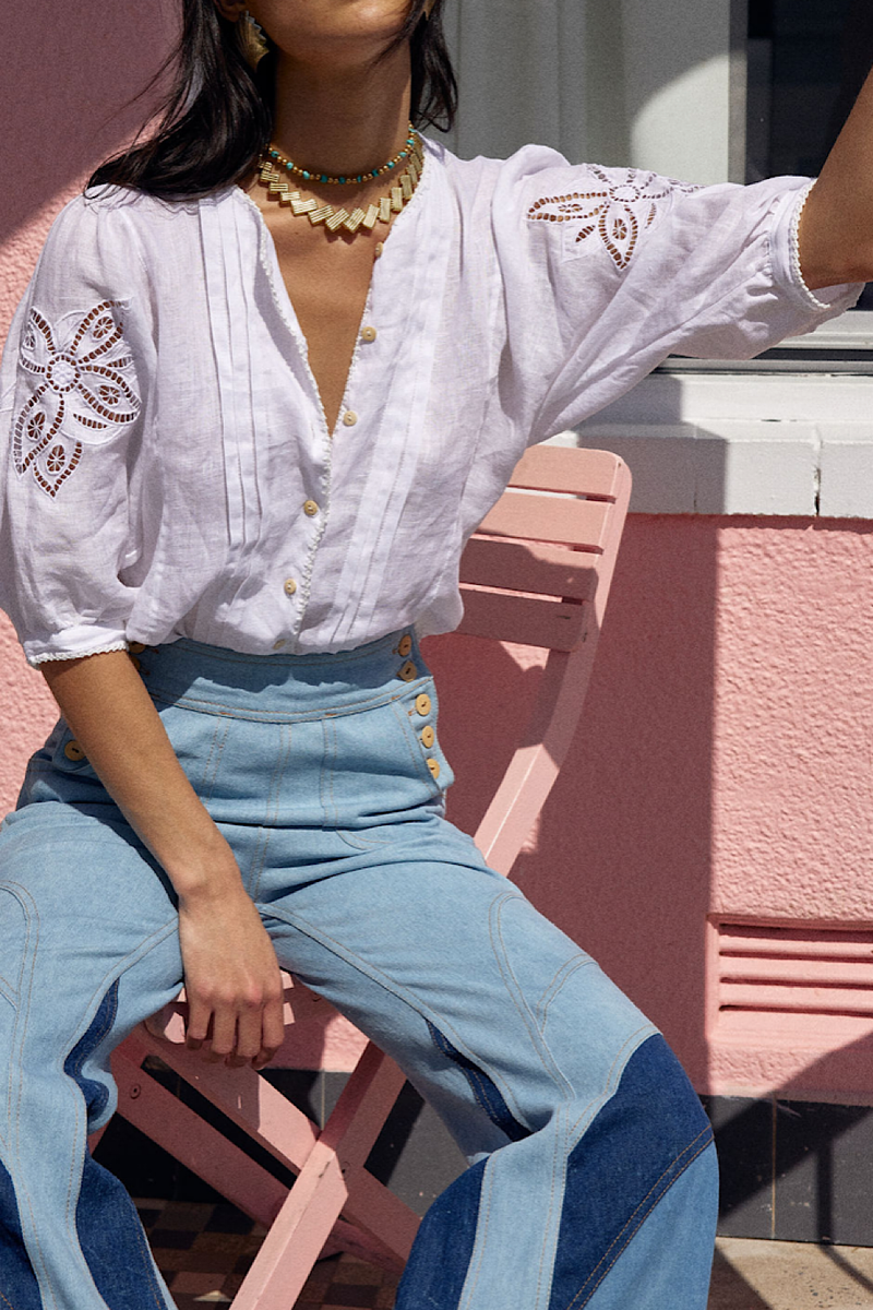 Someone Like You Linen Cutwork Blouse - Chasing Unicorns