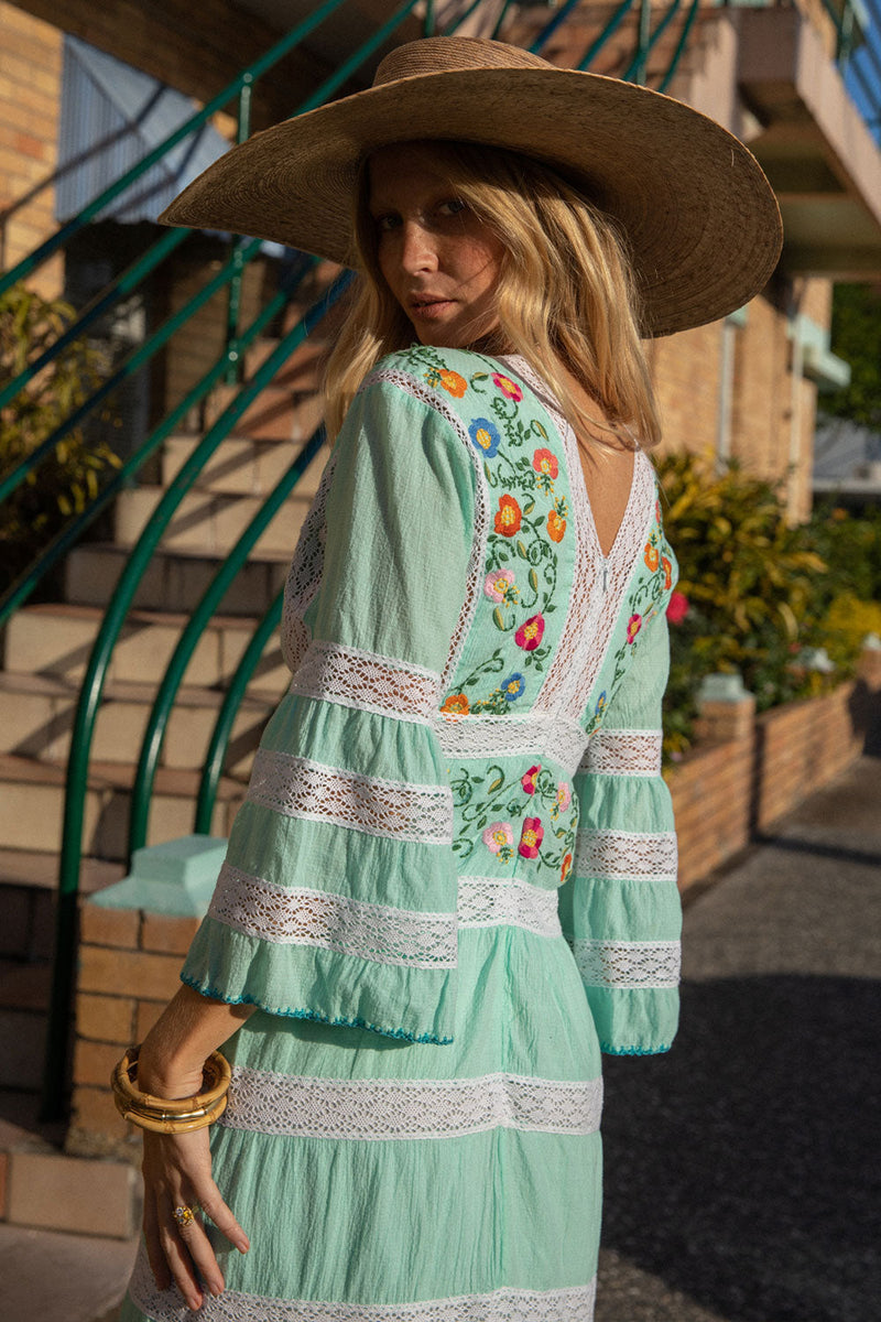 South Of The Border Mexican Maxi Dress - Aqua - Chasing Unicorns