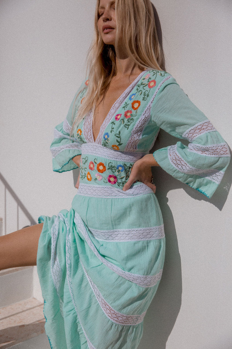 South Of The Border Mexican Maxi Dress - Aqua - Chasing Unicorns