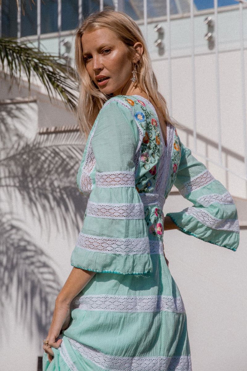 South Of The Border Mexican Maxi Dress - Aqua - Chasing Unicorns