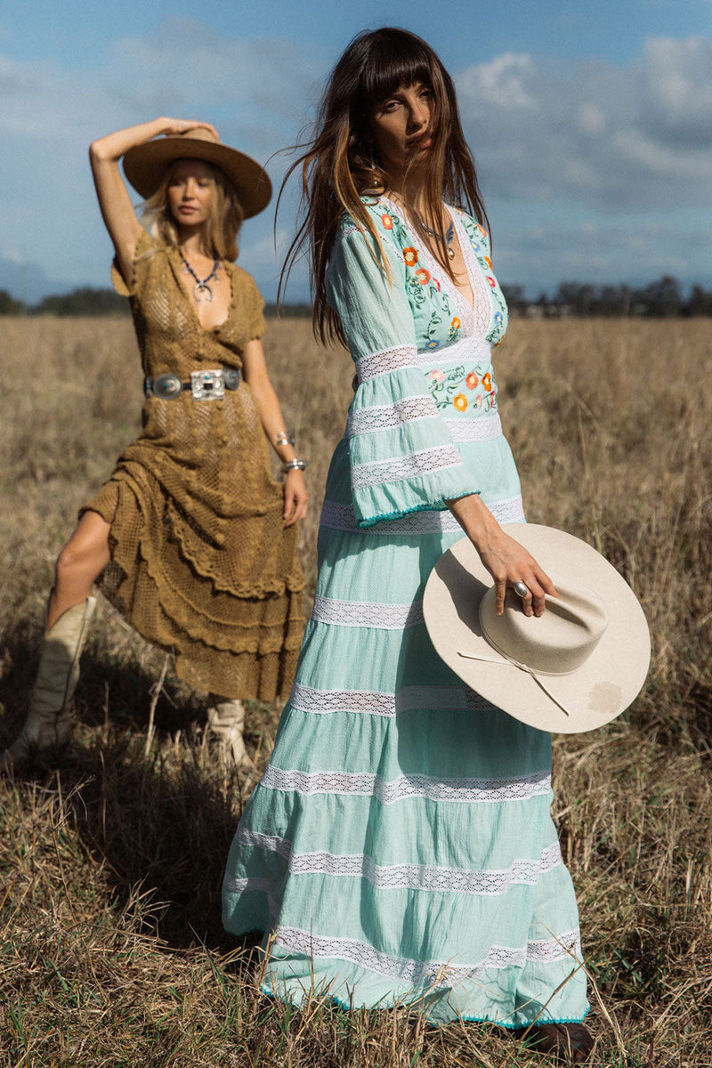 South Of The Border Mexican Maxi Dress - Aqua - Chasing Unicorns