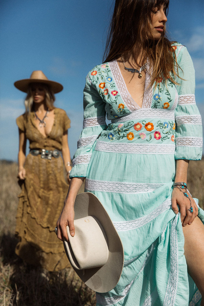 South Of The Border Mexican Maxi Dress - Aqua - Chasing Unicorns