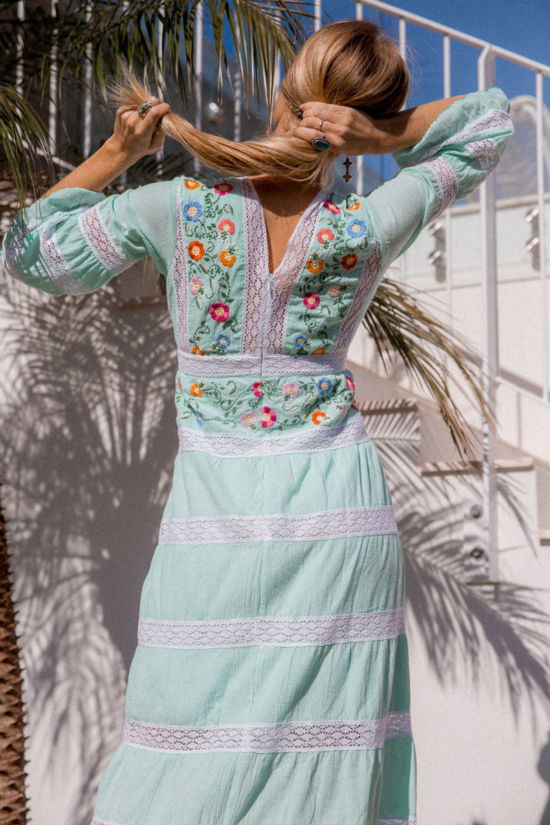South Of The Border Mexican Maxi Dress - Aqua - Chasing Unicorns
