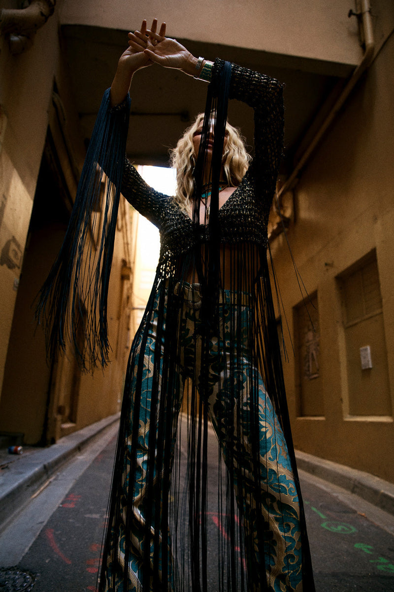 Stop Draggin’ My Heart Around Crochet Lurex Fringe Vest - Chasing Unicorns