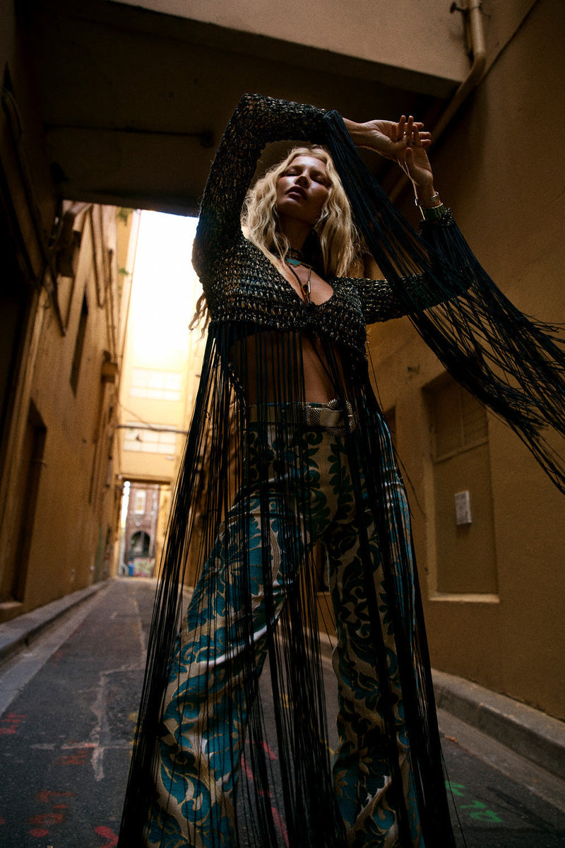 Stop Draggin’ My Heart Around Crochet Lurex Fringe Vest - Chasing Unicorns