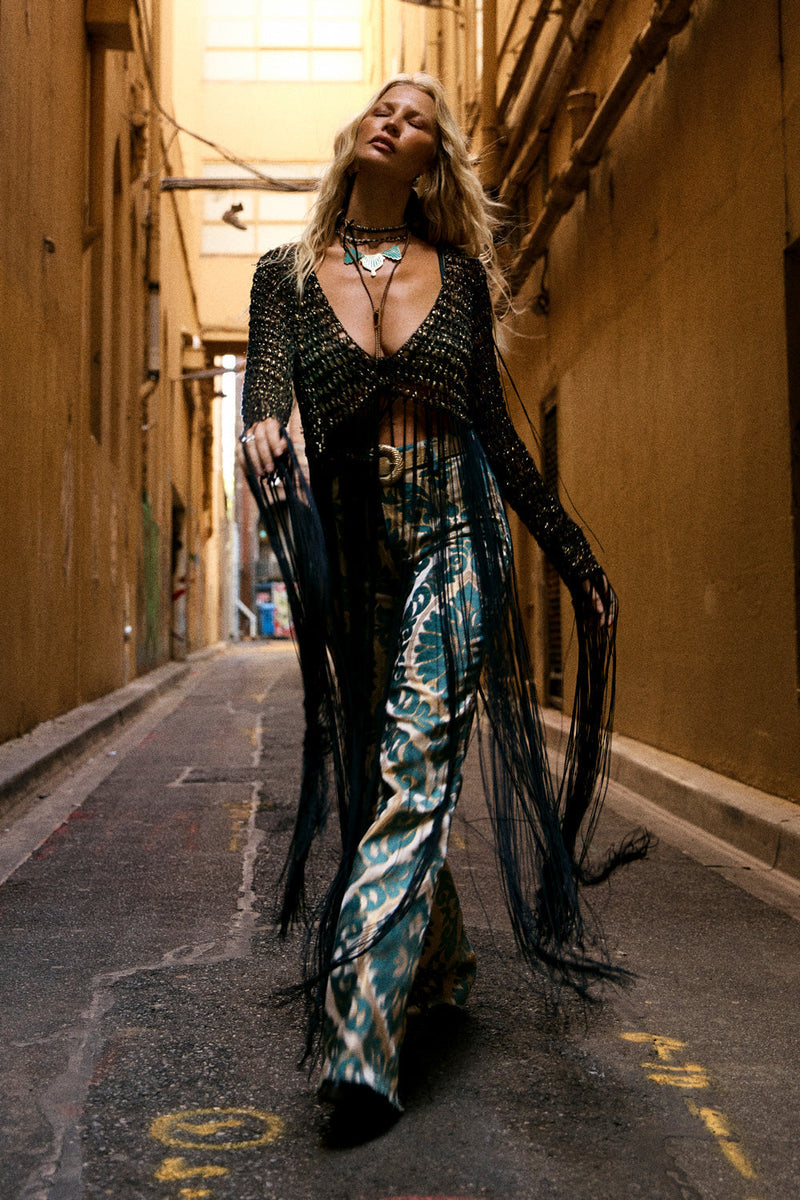 Stop Draggin’ My Heart Around Crochet Lurex Fringe Vest - Chasing Unicorns