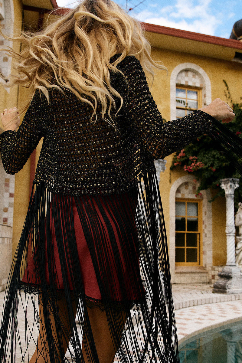 Stop Draggin’ My Heart Around Crochet Lurex Fringe Vest - Chasing Unicorns