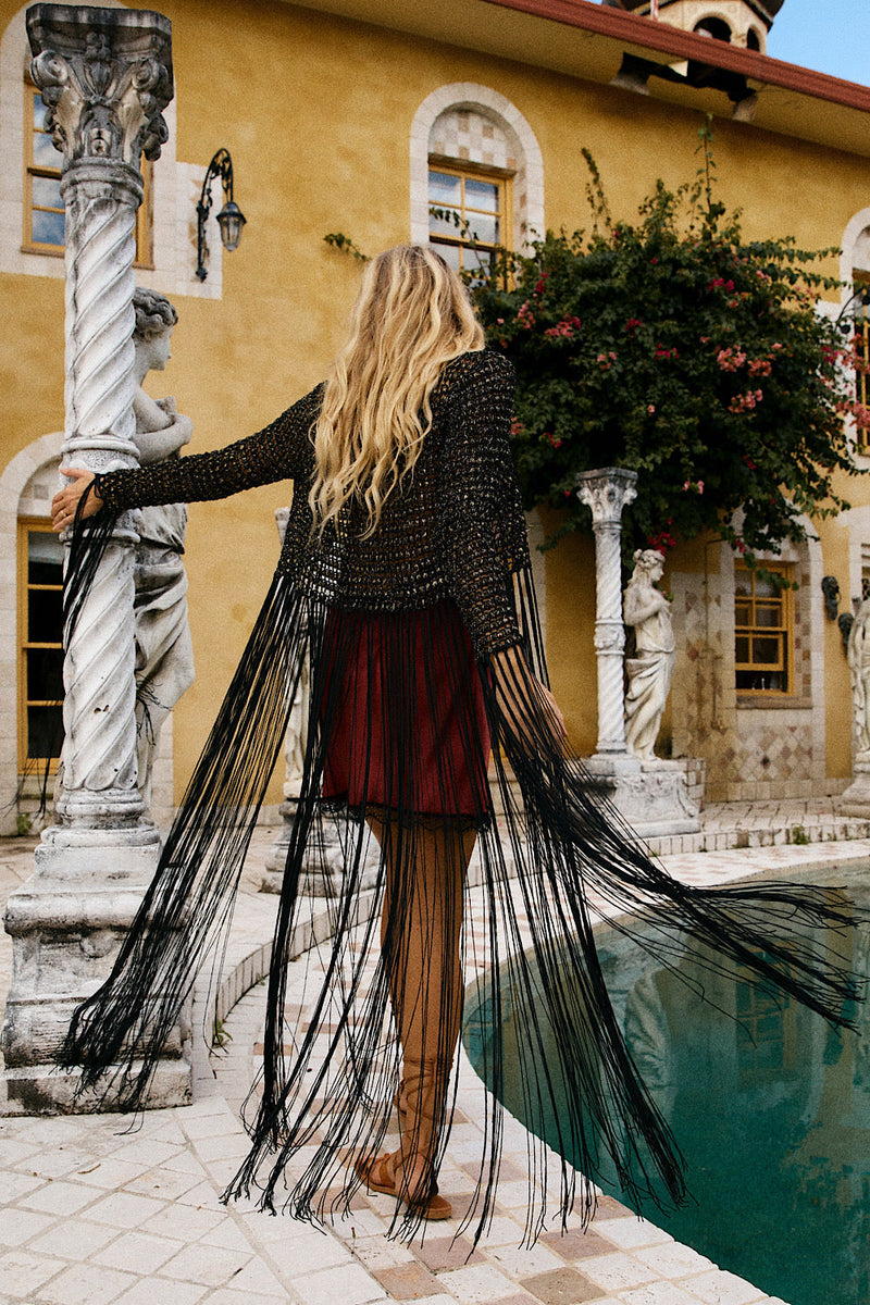 Stop Draggin’ My Heart Around Crochet Lurex Fringe Vest - Chasing Unicorns