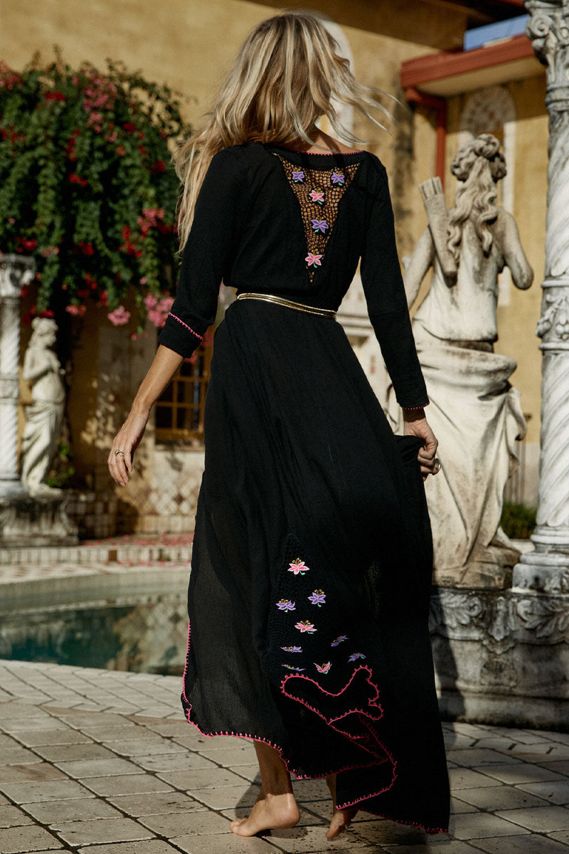 Streets Of Love Cutwork Embroidered Maxi Dress Sample - Black - Chasing Unicorns