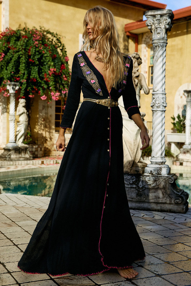Streets Of Love Cutwork Embroidered Maxi Dress Sample - Black - Chasing Unicorns