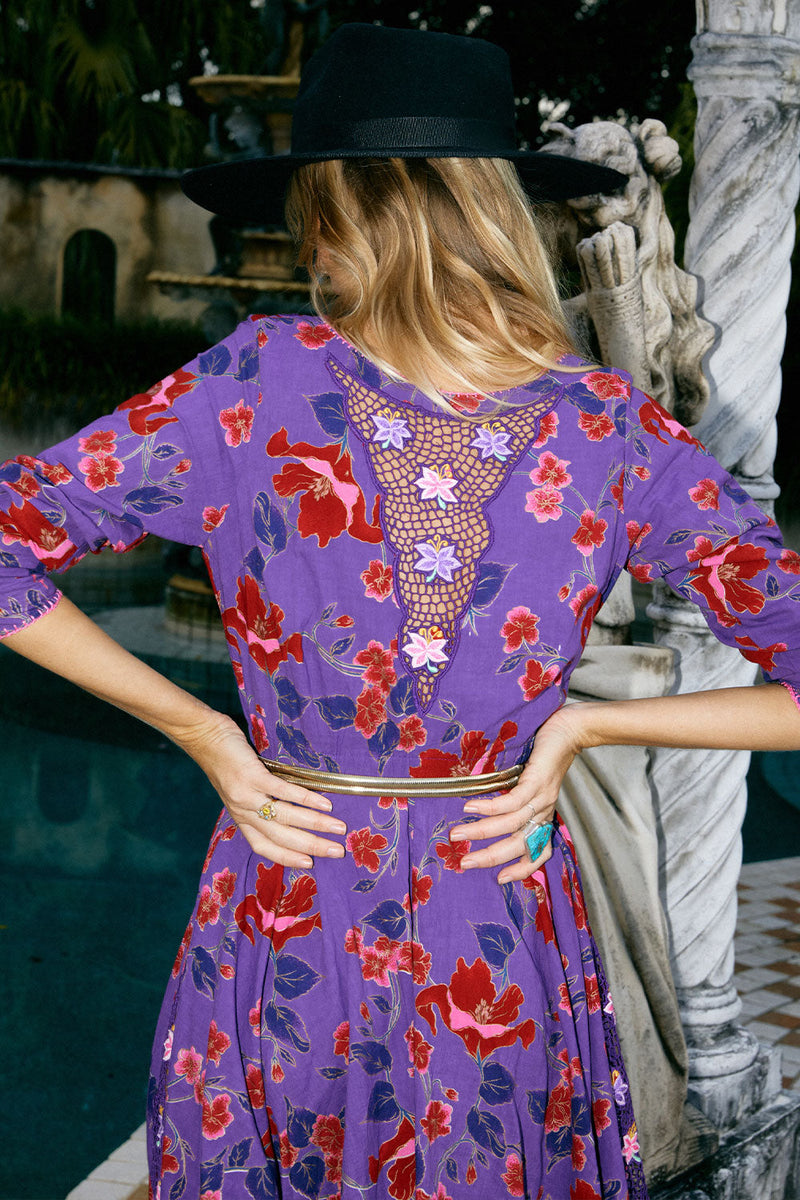 Streets Of Love Cutwork Embroidered Midi Dress - Magenta Floral - Chasing Unicorns