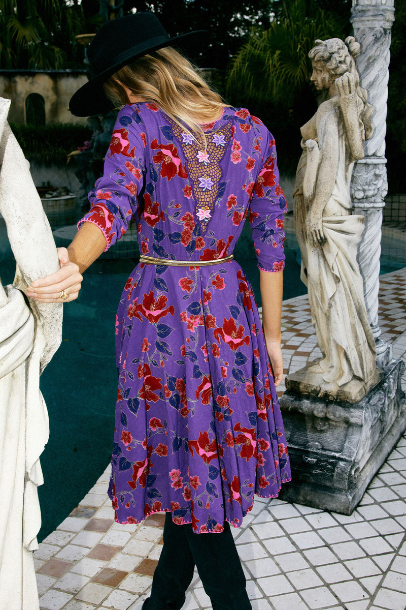 Streets Of Love Cutwork Embroidered Midi Dress - Magenta Floral - Chasing Unicorns