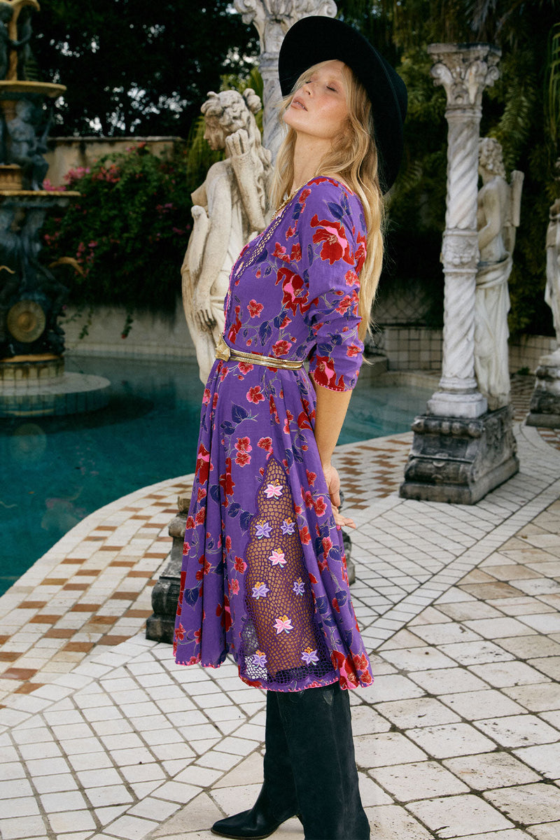 Streets Of Love Cutwork Embroidered Midi Dress - Magenta Floral - Chasing Unicorns