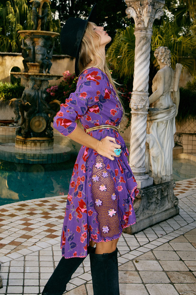 Streets Of Love Cutwork Embroidered Midi Dress - Magenta Floral - Chasing Unicorns