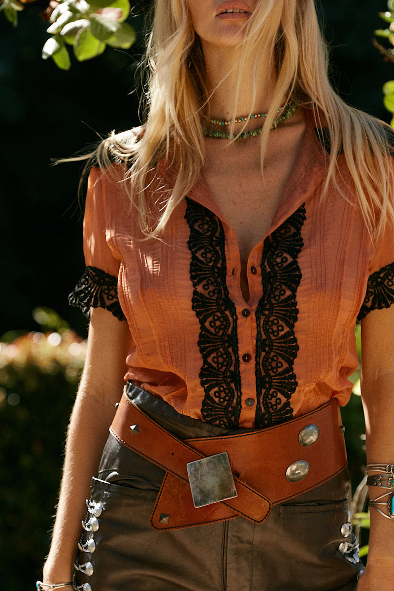 Sunday Morning Silk And Lace Blouse - Caramel - Chasing Unicorns