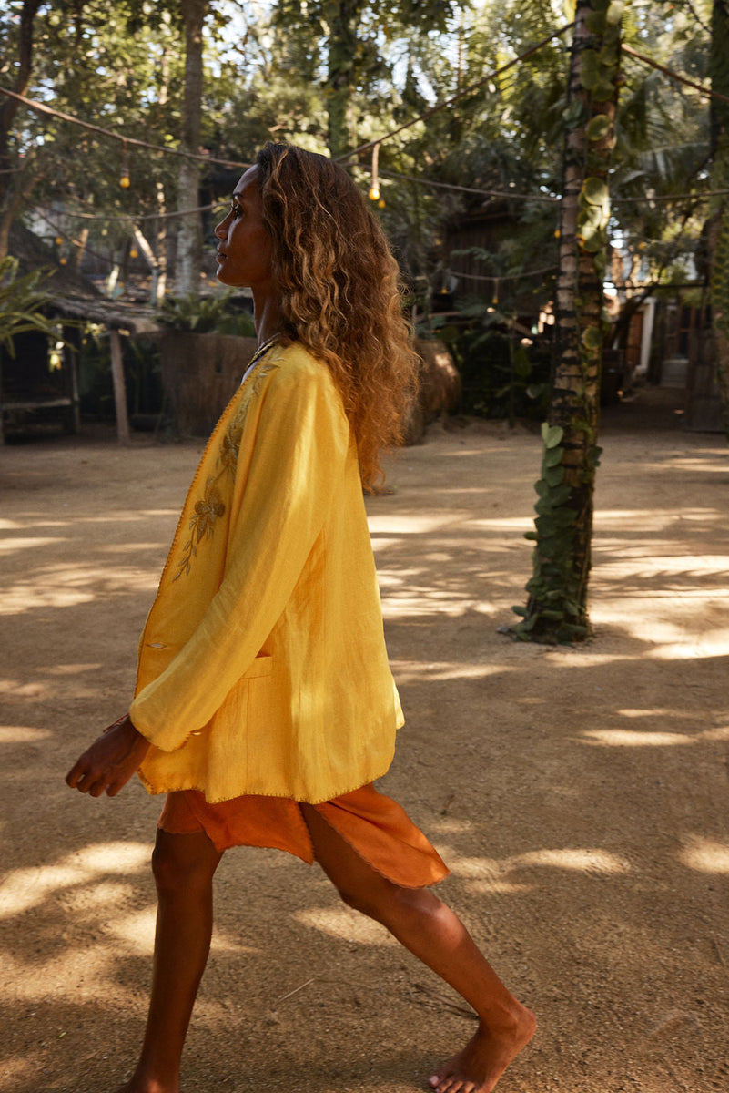 Sunshine On A Rainy Day Embroidered Blazer - sunshine - Chasing Unicorns