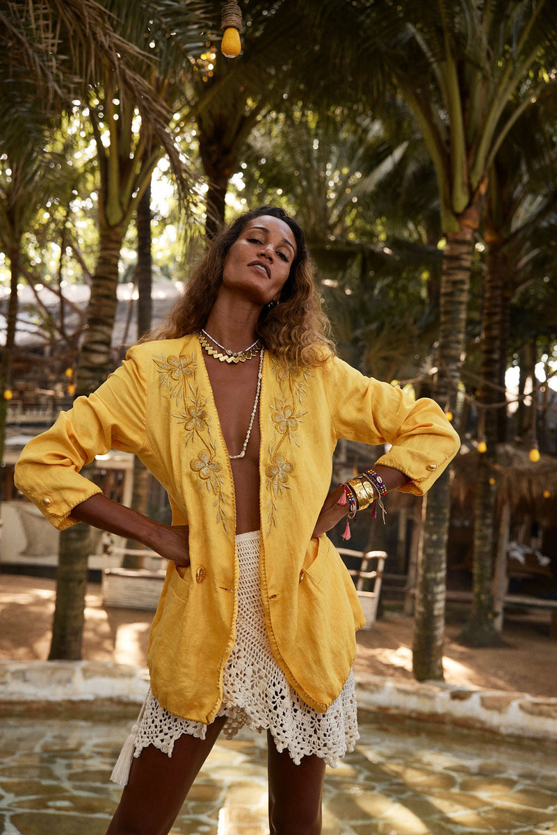 Sunshine On A Rainy Day Embroidered Blazer - sunshine - Chasing Unicorns