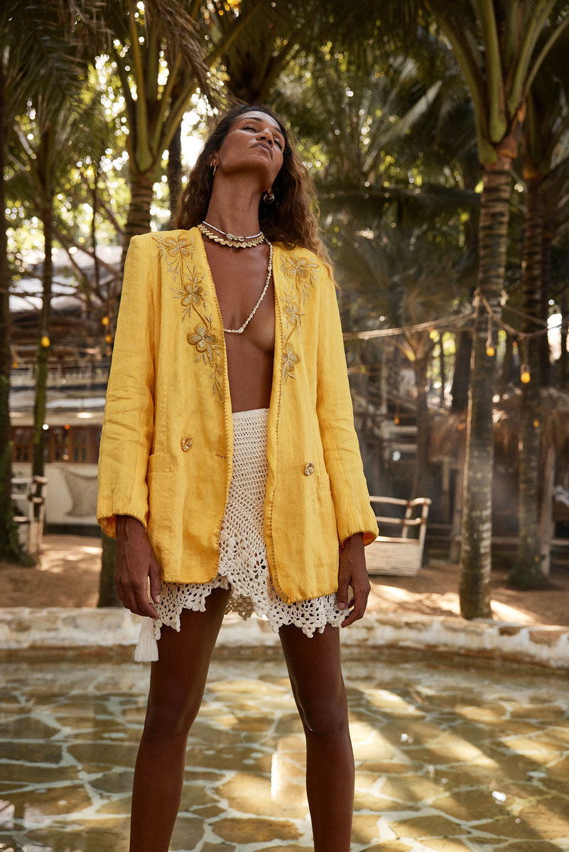 Sunshine On A Rainy Day Embroidered Blazer - sunshine - Chasing Unicorns