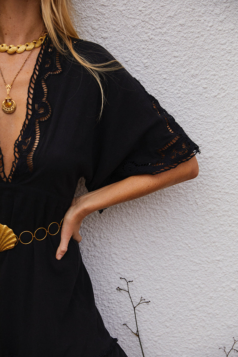 Sweet Home Alabama Cutwork Cotton Maxi Dress - Black - Chasing Unicorns