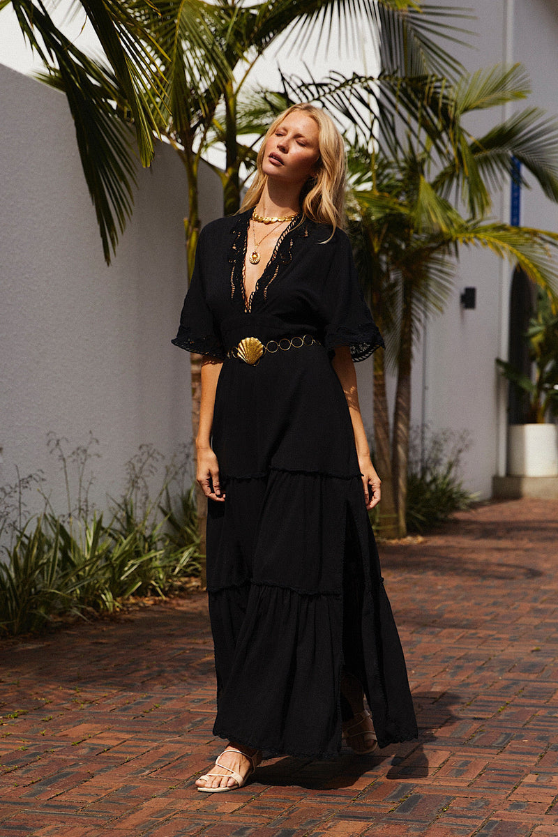 Sweet Home Alabama Cutwork Cotton Maxi Dress - Black - Chasing Unicorns