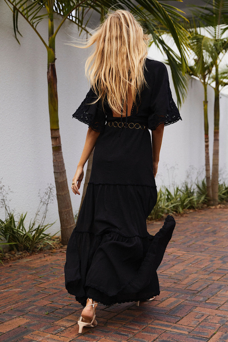 Sweet Home Alabama Cutwork Cotton Maxi Dress - Black - Chasing Unicorns