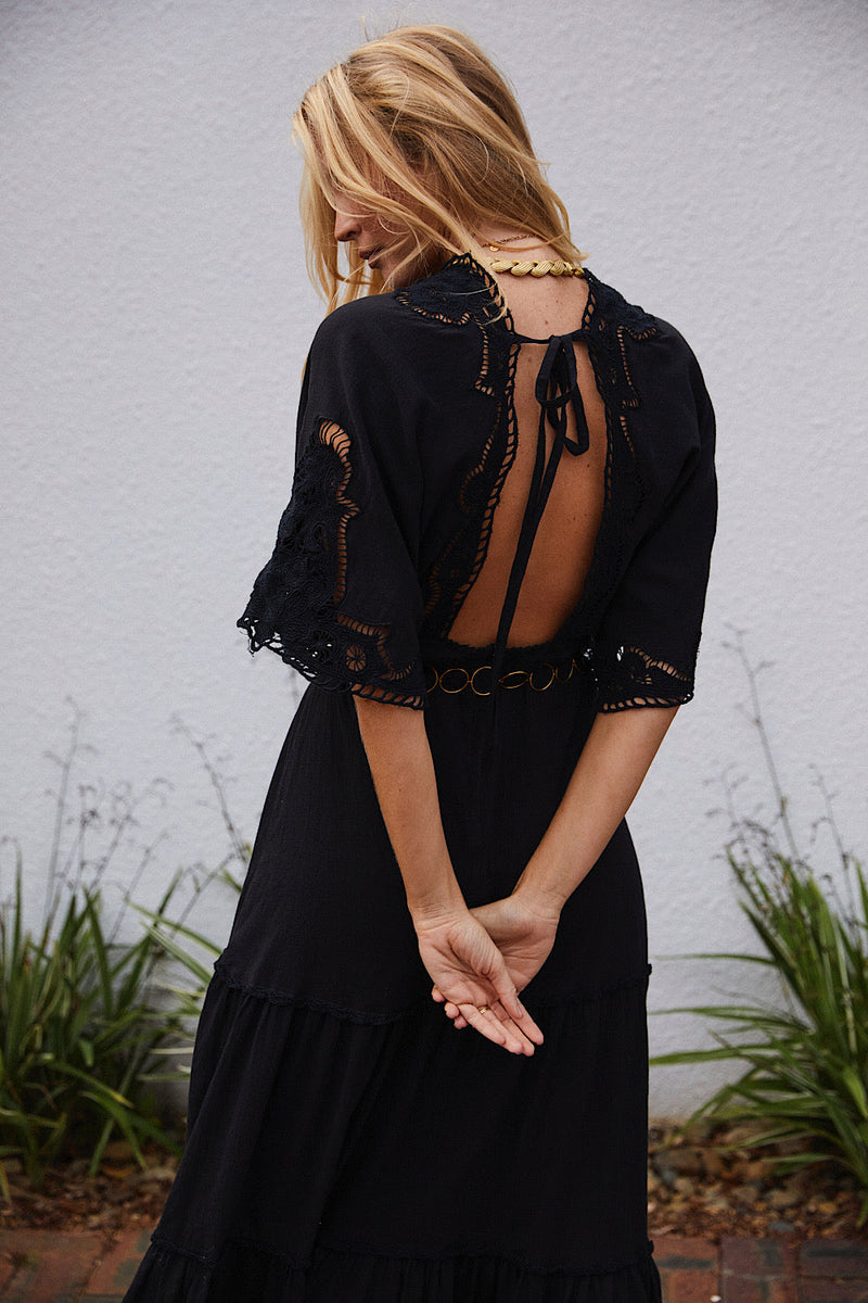 Sweet Home Alabama Cutwork Cotton Maxi Dress - Black - Chasing Unicorns