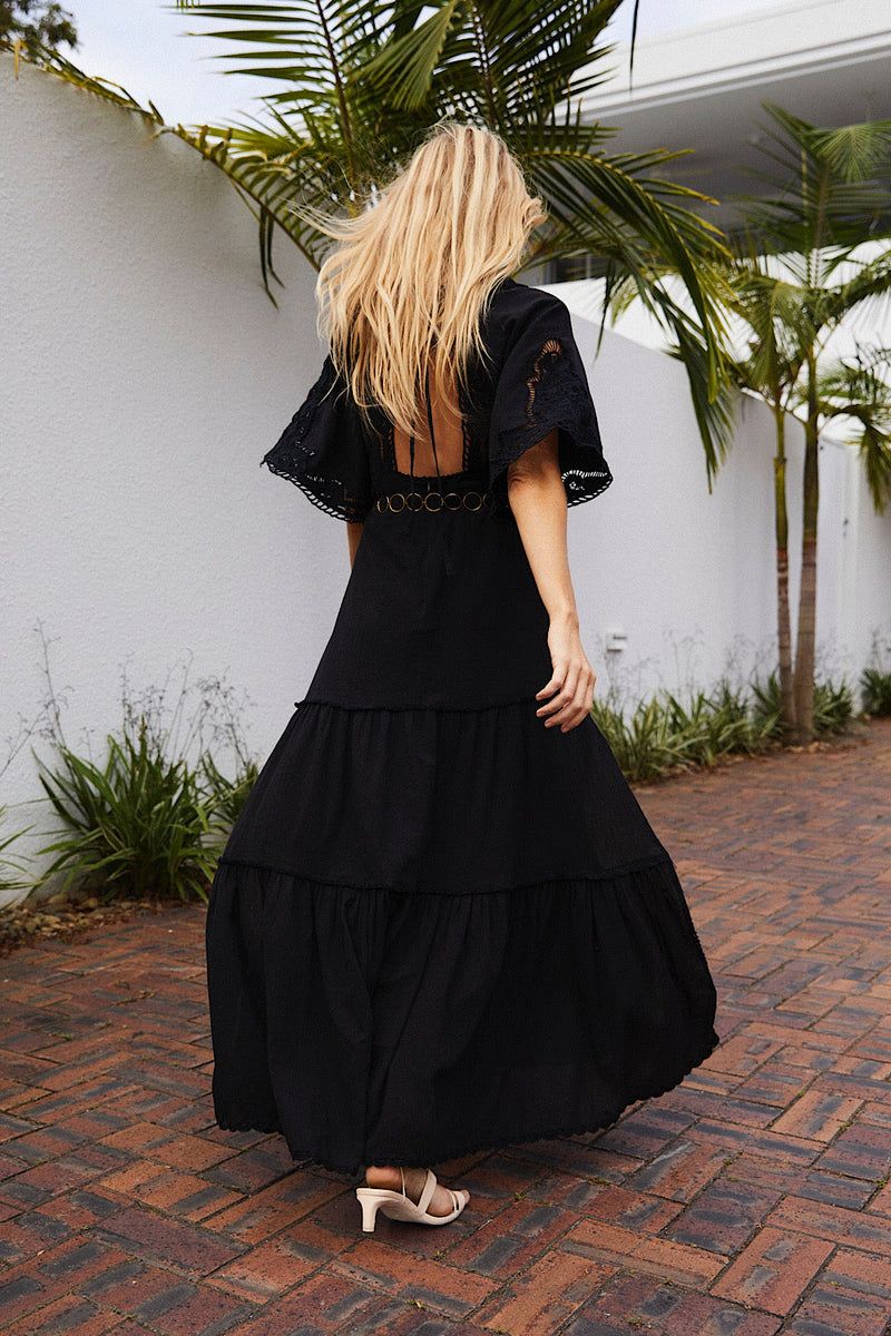 Sweet Home Alabama Cutwork Cotton Maxi Dress - Black - Chasing Unicorns