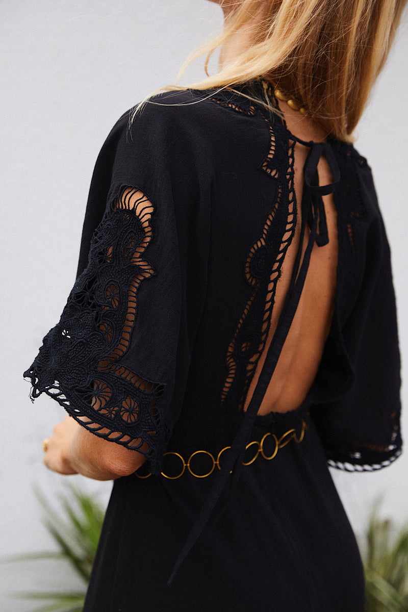 Sweet Home Alabama Cutwork Cotton Maxi Dress - Black - Chasing Unicorns