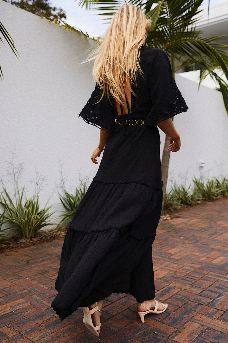 Sweet Home Alabama Cutwork Cotton Maxi Dress - Black - Chasing Unicorns