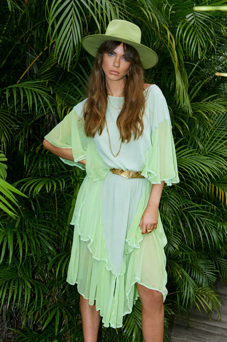 Sweet Surrender Silk Chiffon + And Gauze Set - Leaf Green - Chasing Unicorns