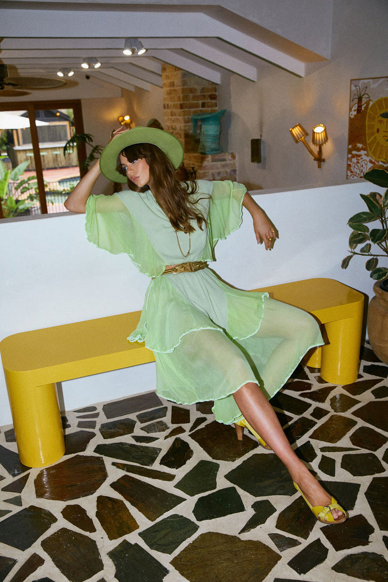 Sweet Surrender Silk Chiffon + And Gauze Set - Leaf Green - Chasing Unicorns