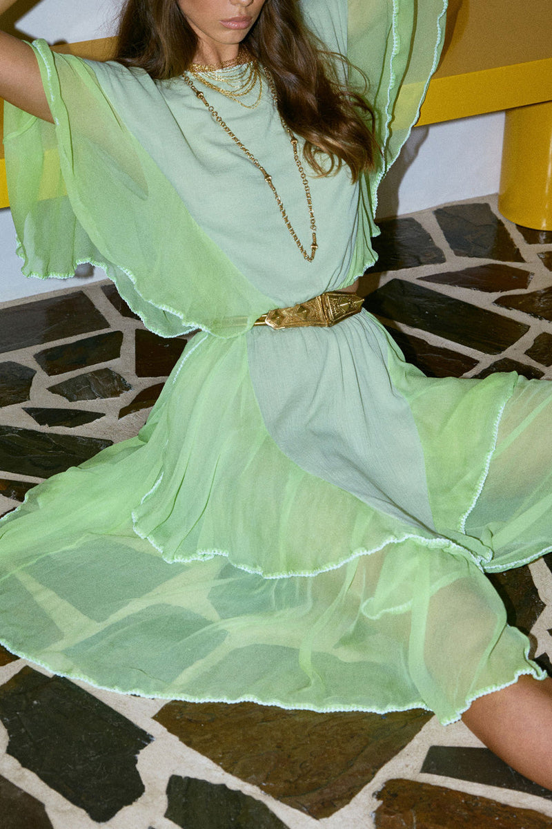 Sweet Surrender Silk Chiffon + And Gauze Set - Leaf Green - Chasing Unicorns