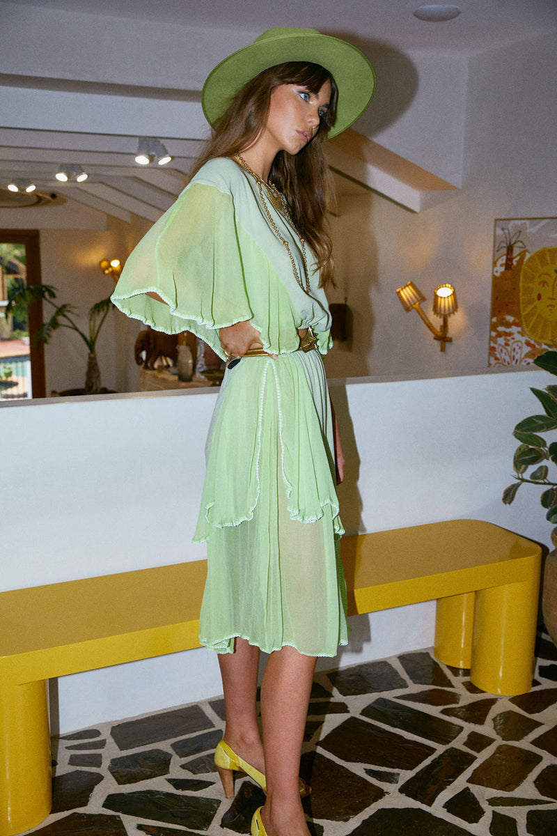 Sweet Surrender Silk Chiffon + And Gauze Set - Leaf Green - Chasing Unicorns