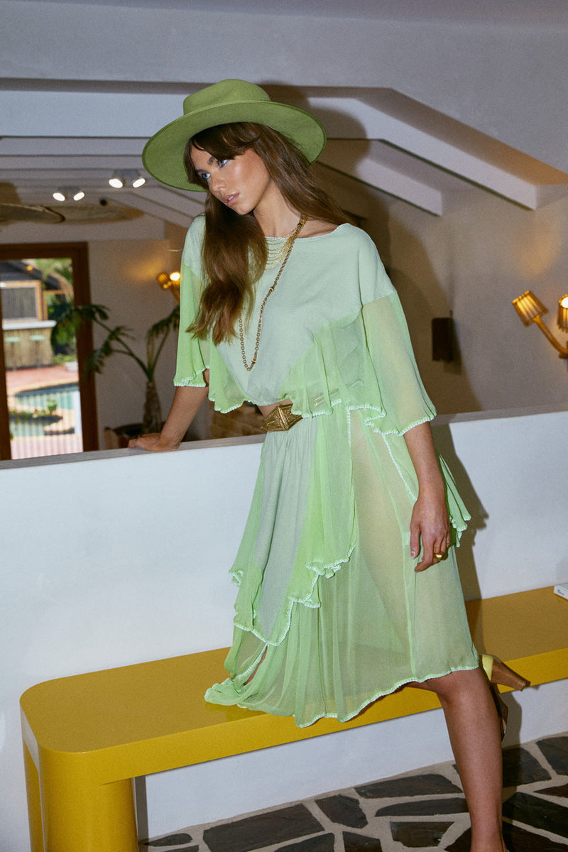 Sweet Surrender Silk Chiffon + And Gauze Set - Leaf Green - Chasing Unicorns