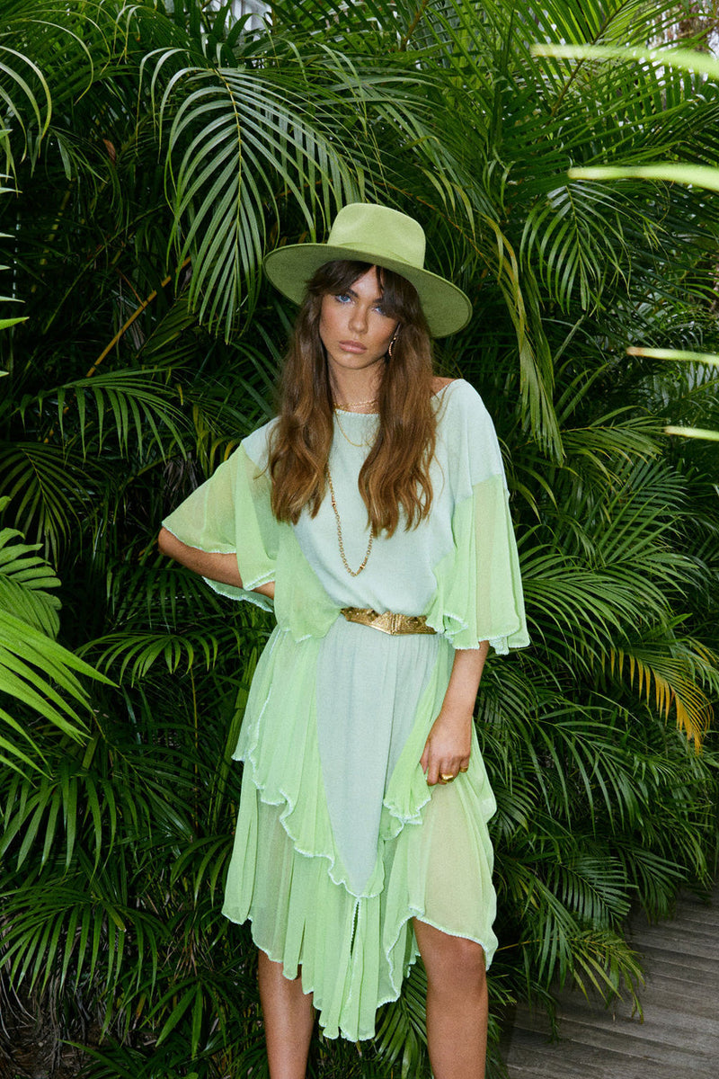 Sweet Surrender Silk Chiffon + And Gauze Set - Leaf Green - Chasing Unicorns