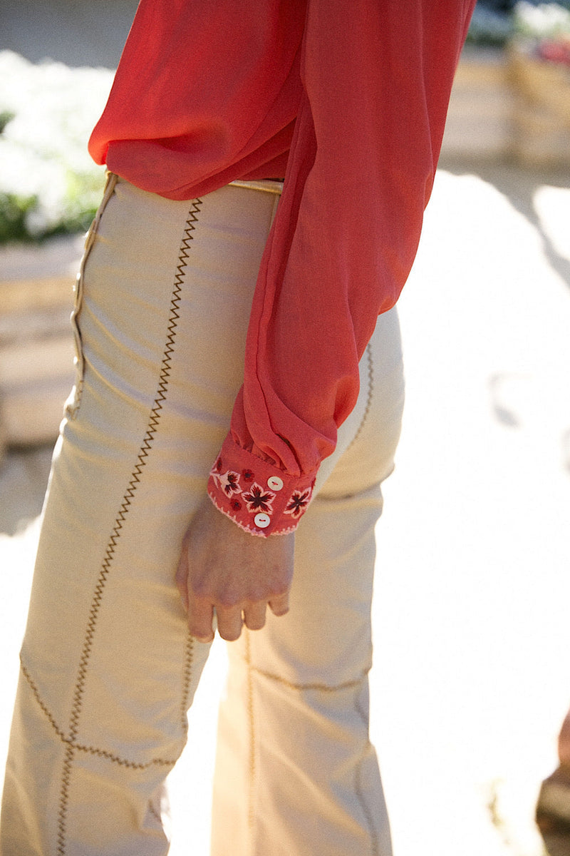 Swinging Doors Silk Crepe Embroidered Blouse - Chasing Unicorns