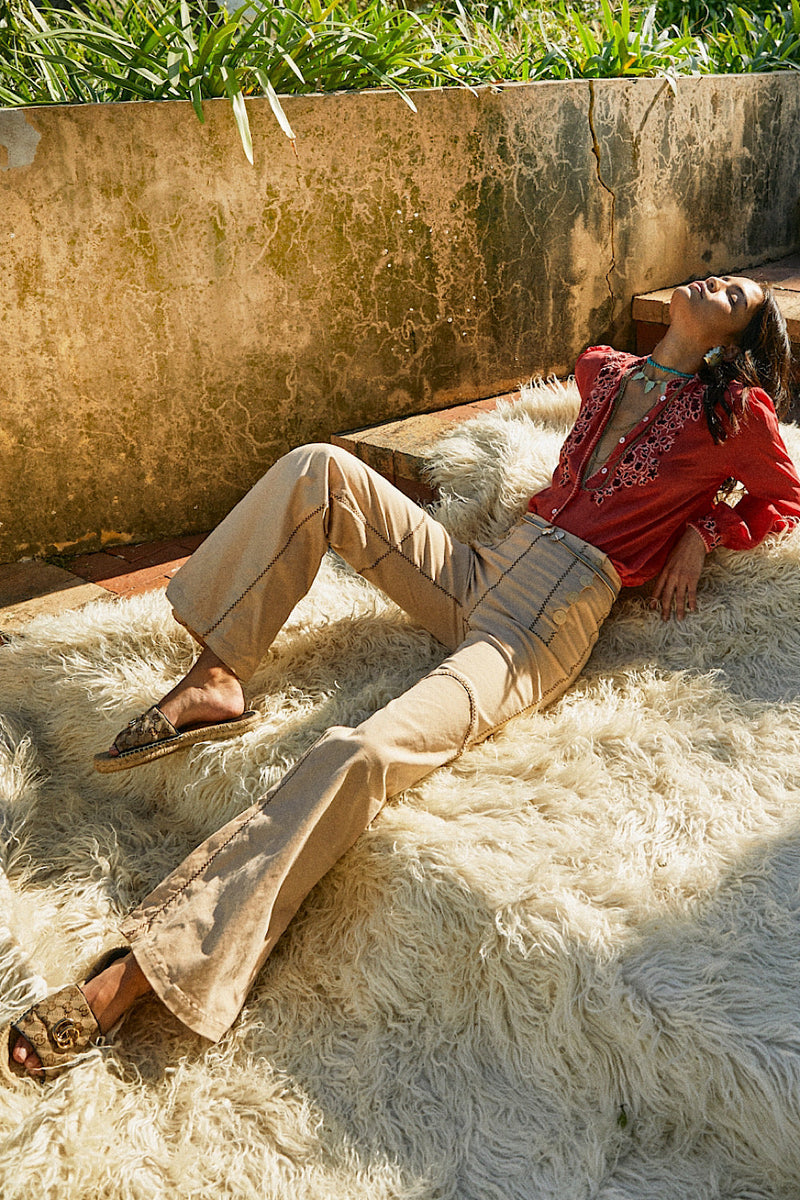 Swinging Doors Silk Crepe Embroidered Blouse - Chasing Unicorns