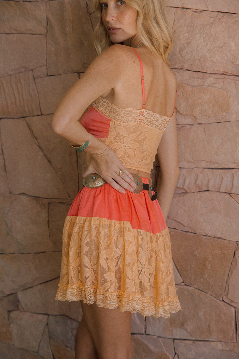 Take The Long Road Home Silk And Lace Mini Skirt - Desert Sunset - Chasing Unicorns