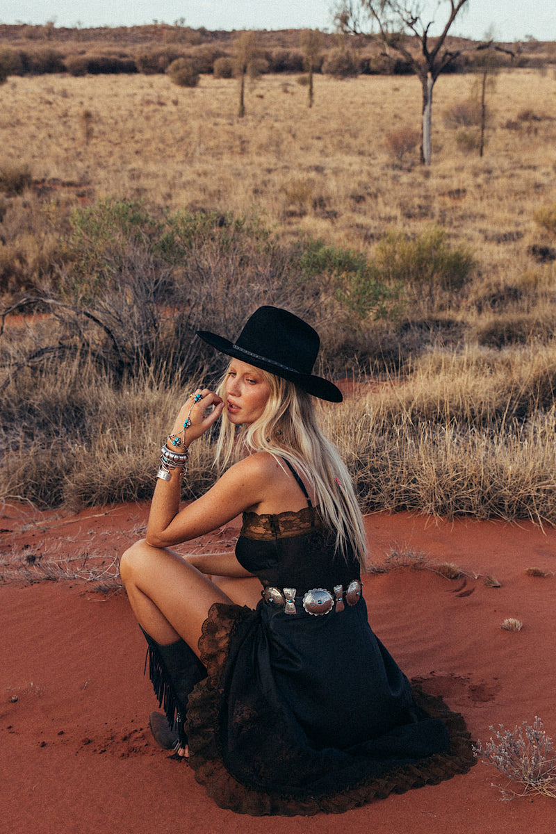 Take The Long Road Home Silk + Lace Slip Dress - Black - Chasing Unicorns