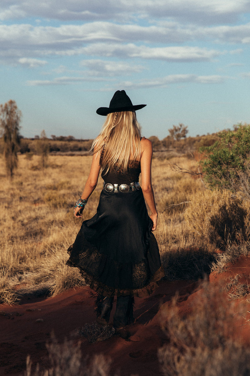 Take The Long Road Home Silk + Lace Slip Dress - Black - Chasing Unicorns