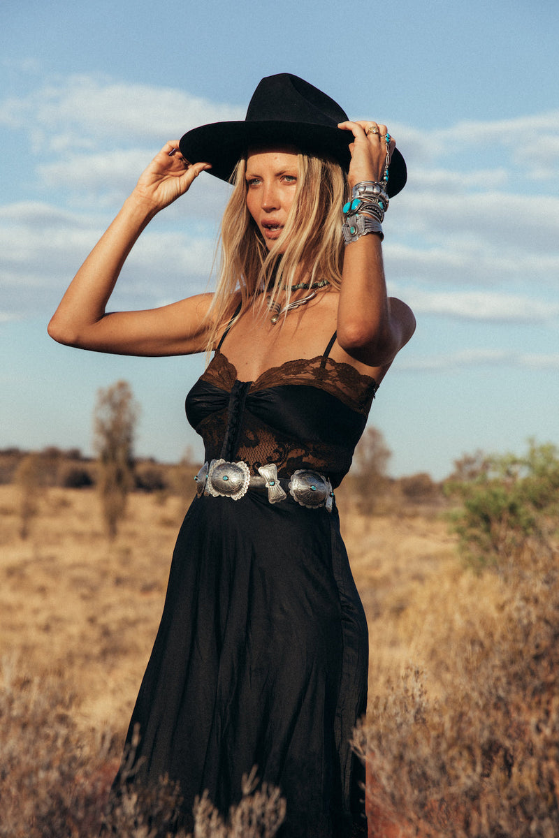 Take The Long Road Home Silk + Lace Slip Dress - Black - Chasing Unicorns