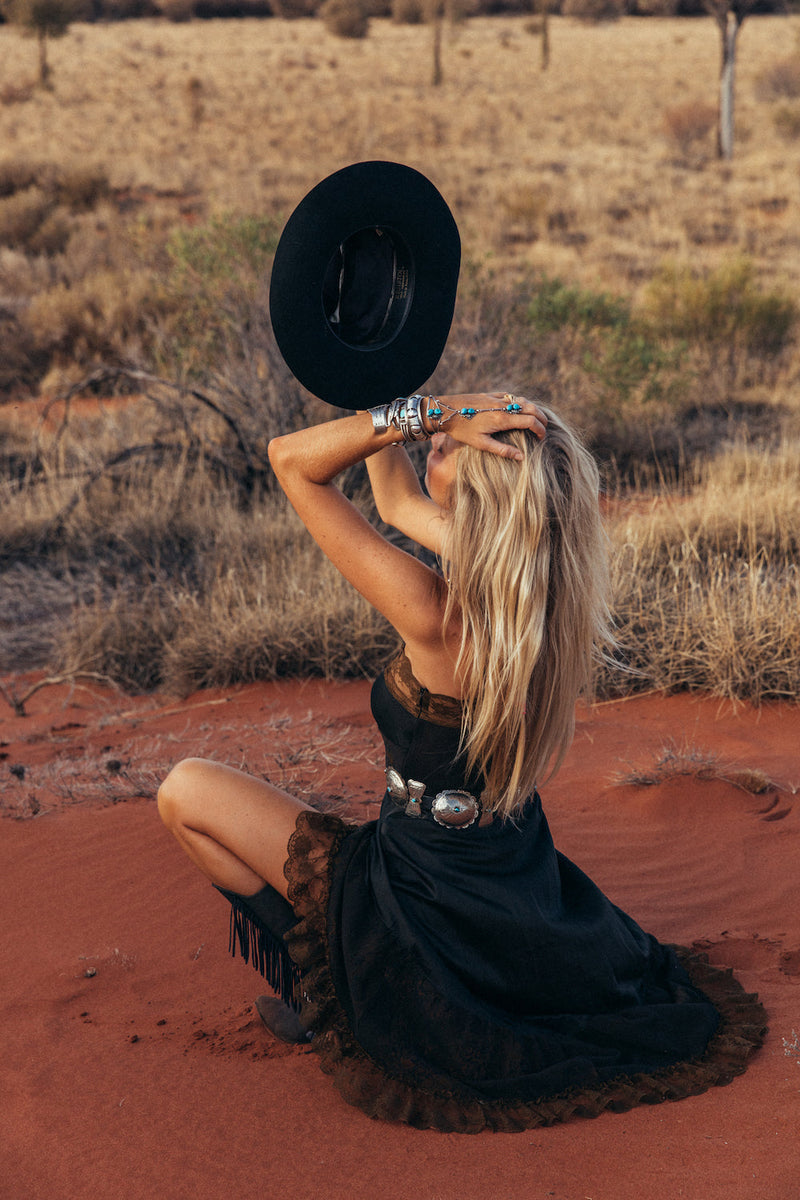 Take The Long Road Home Silk + Lace Slip Dress - Black - Chasing Unicorns