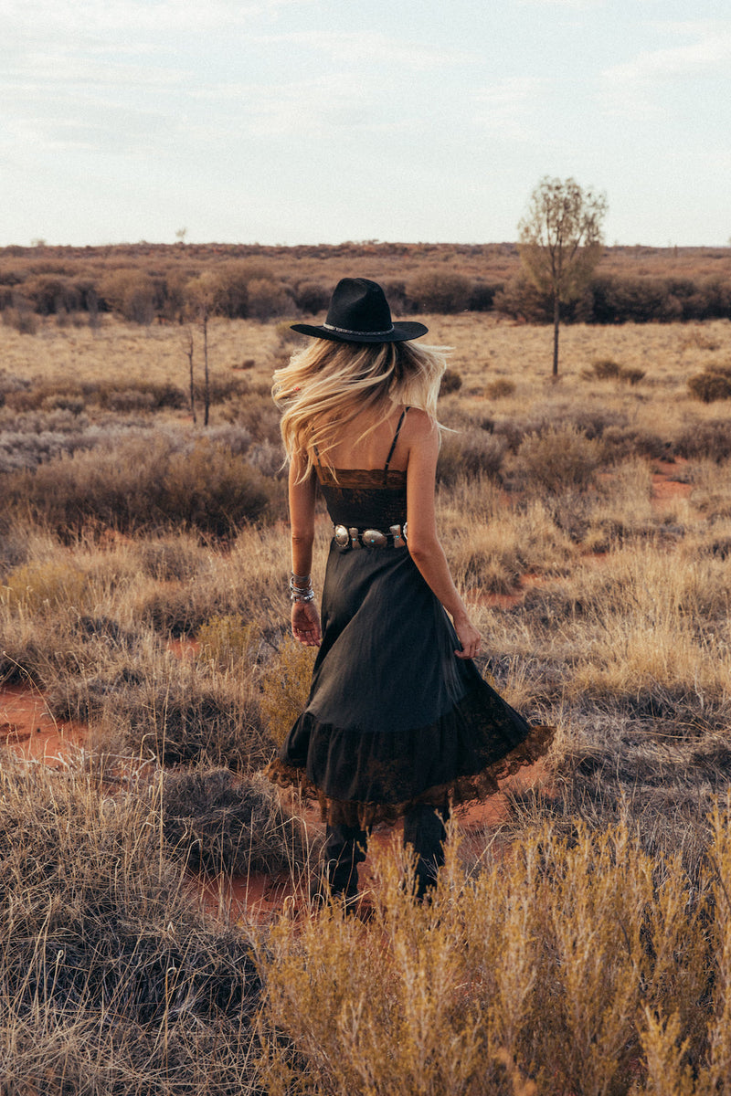 Take The Long Road Home Silk + Lace Slip Dress - Black - Chasing Unicorns
