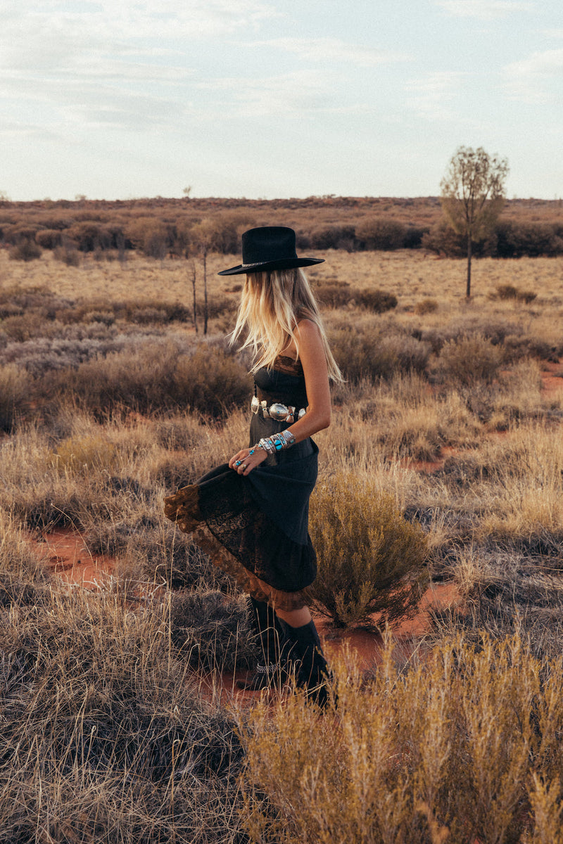 Take The Long Road Home Silk + Lace Slip Dress - Black - Chasing Unicorns