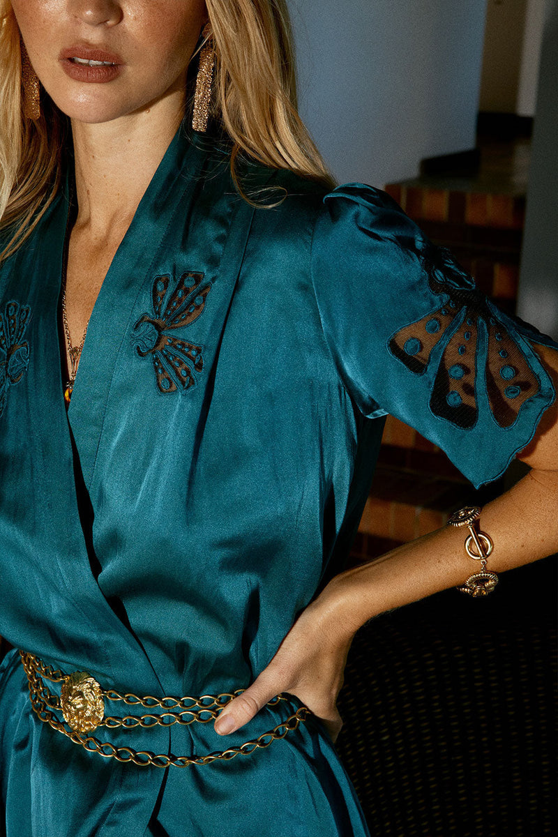 That’S All Silk + Appliqué Midi Slip Dress - Chasing Unicorns