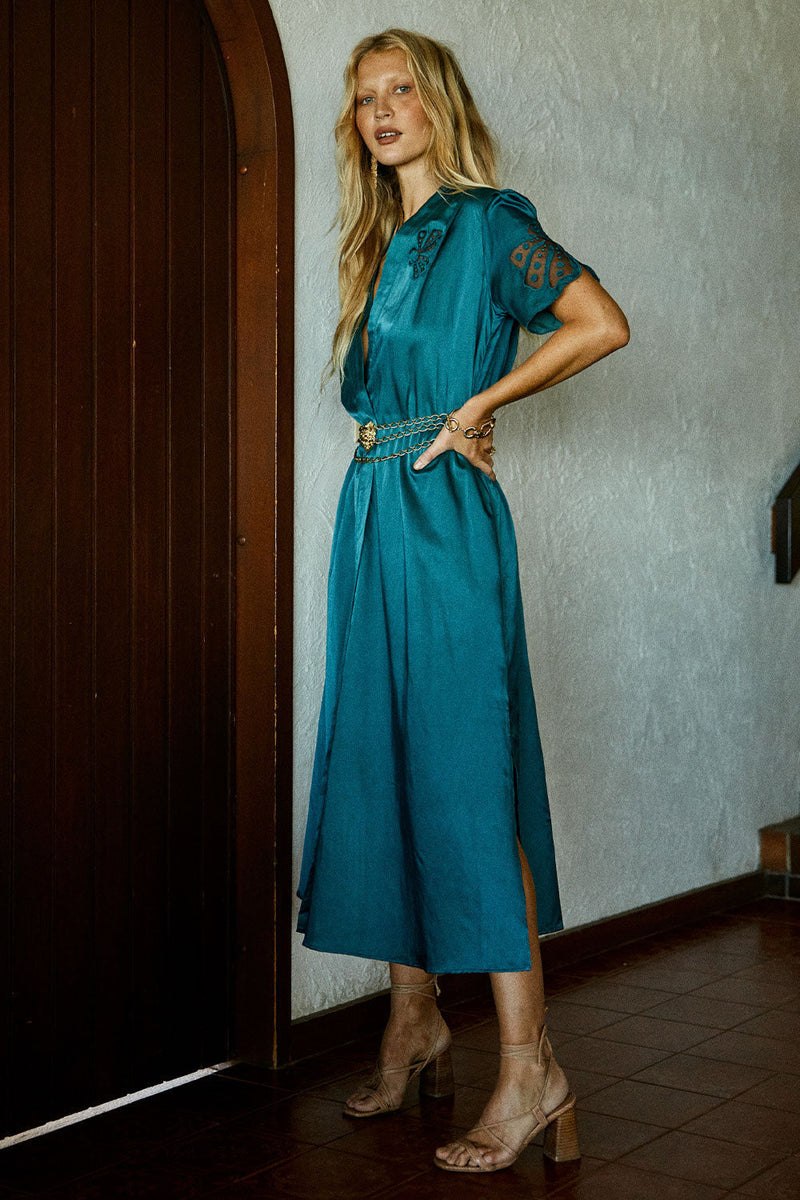 That’S All Silk + Appliqué Midi Slip Dress - Chasing Unicorns
