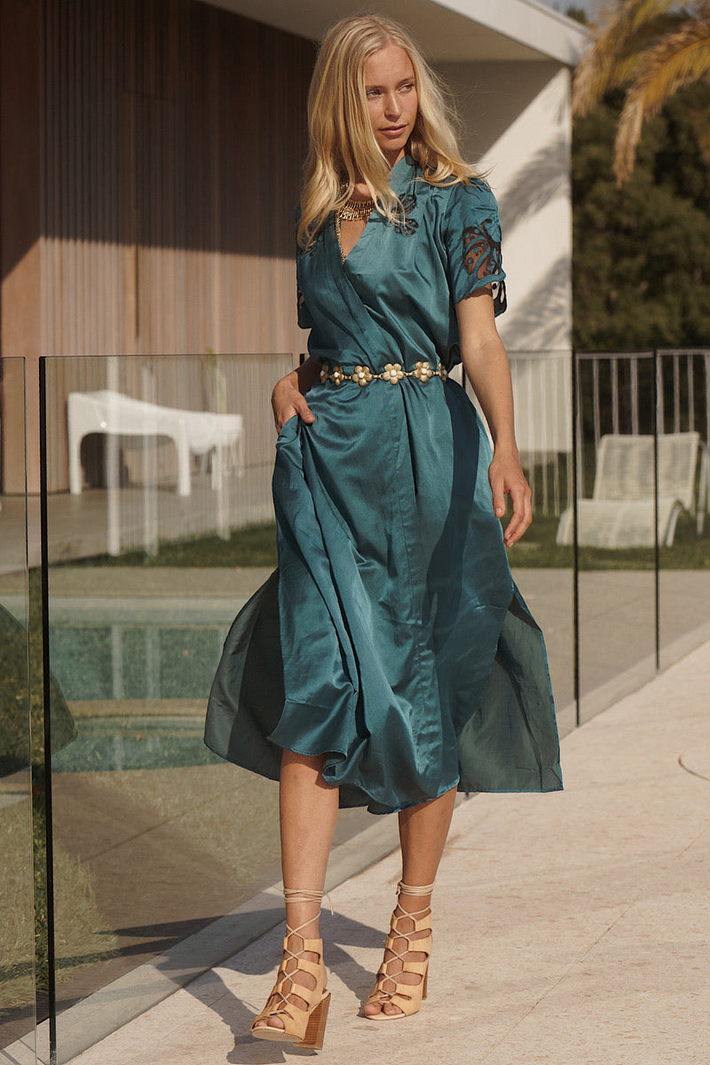 That’S All Silk + Appliqué Midi Slip Dress - Chasing Unicorns