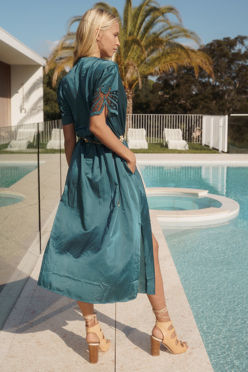 That’S All Silk + Appliqué Midi Slip Dress - Chasing Unicorns